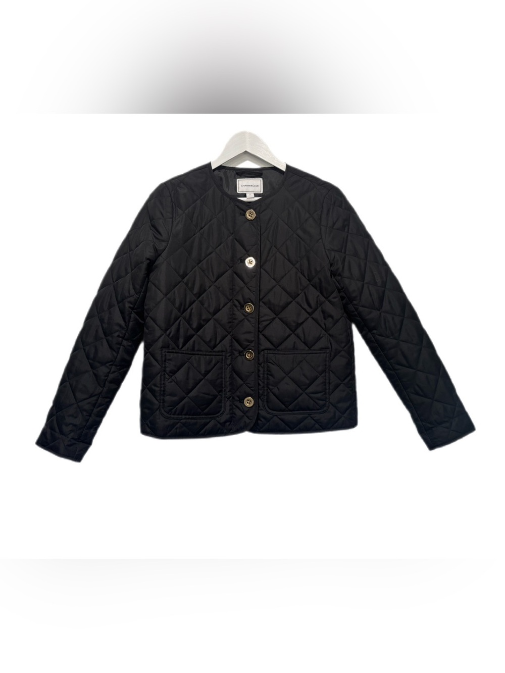 Charter Club Women's Black Diamond Quilted Collarless Jacket - Size XS
